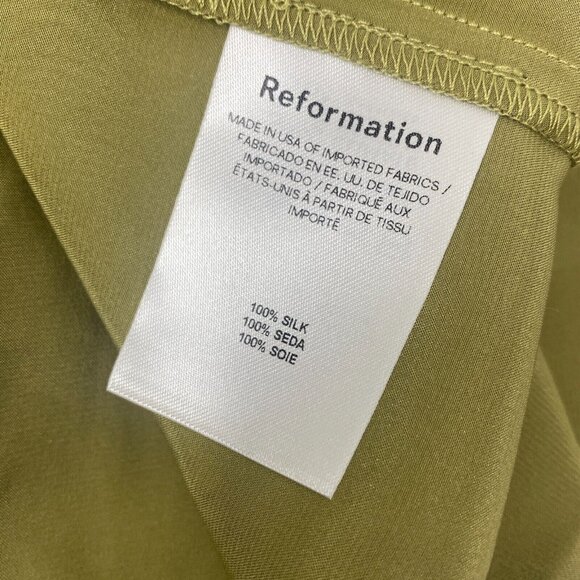 Reformation Solay Olive Green Silk Dress 6 Bridesmaid Green Midi - Picture 9 of 11